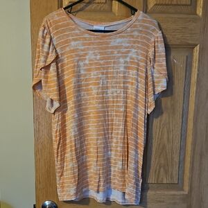 LuLaRoe Olive Tie-Dye Orange and White Short Sleeve Tee